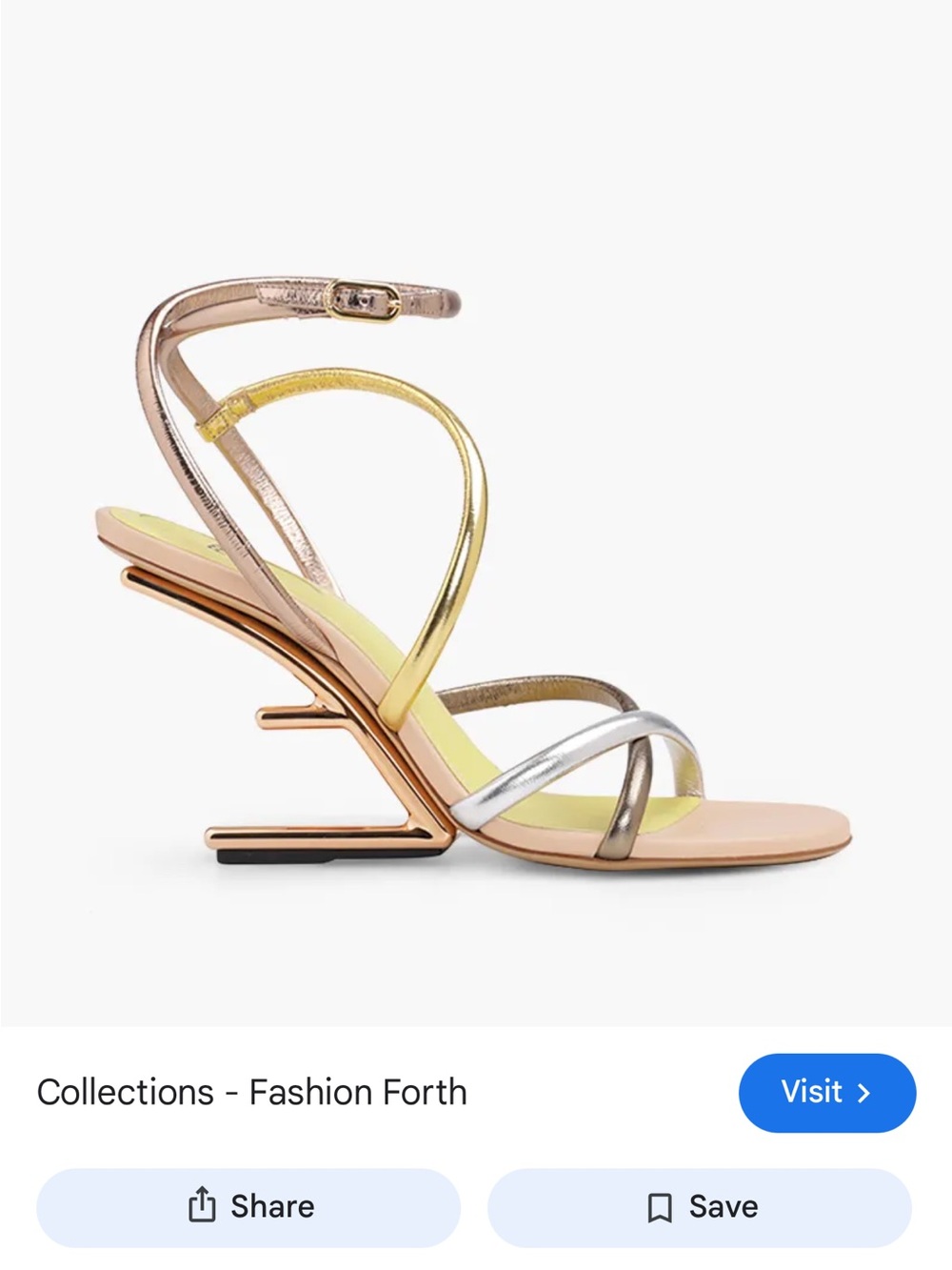 Fendi Metallic Strappy Heels in Rose Gold, Silver & Yellow